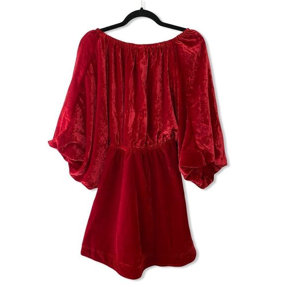 Free People Portia velvet mini dress Red puff sleeves baby doll NWT Sz XS - Picture 6 of 11
